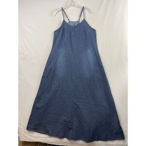 Emery Rose Denim Maxi Dress Womens Medium Blue New Adjustable Strap Pockets
